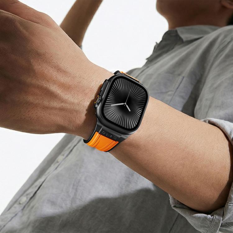 Straight Shaped Nail Folding Buckle Two Color Silicone Watch Band, For Apple Watch 46mm / 49mm / 45mm / 44mm