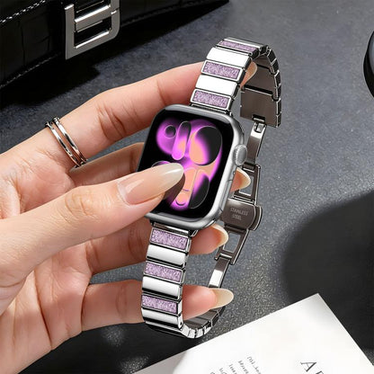 Piano Key Design Stainless Steel Folding Clasp Metal Watch Band, For Apple Watch 46mm / 49mm / 45mm / 44mm, For Apple Watch 42mm / 41mm / 40mm / 38mm