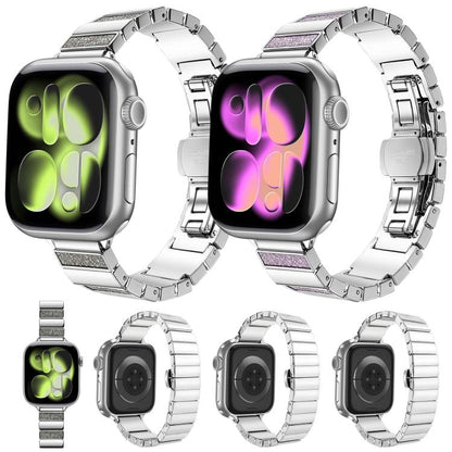 Piano Key Design Stainless Steel Folding Clasp Metal Watch Band, For Apple Watch 46mm / 49mm / 45mm / 44mm, For Apple Watch 42mm / 41mm / 40mm / 38mm