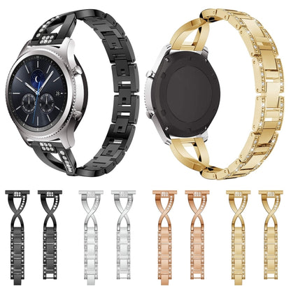 For Samsung GearS3 / Ticwatch Pro / HUAWEI GT Universal 22mm Metal Diamond Strap, black, Silver, gold, Rose gold