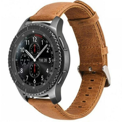 For Huami 1s/ Huami 2 / Ticwatch1 / Ticwatch Pro / Samsung Galaxy Watch 46mm / Samsung S3 / Huawei Watch 2 Pro / Huawei GT / Huawei Glory Magic First Layer Cowhide Crazy Horse Pattern Strap, Light Brown, Dark Brown
