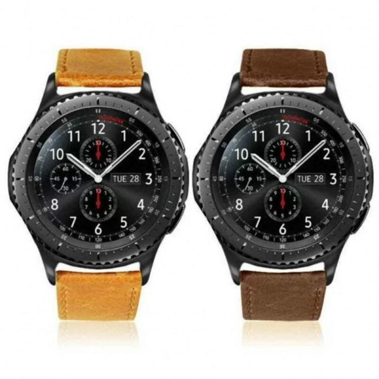For Huami 1s/ Huami 2 / Ticwatch1 / Ticwatch Pro / Samsung Galaxy Watch 46mm / Samsung S3 / Huawei Watch 2 Pro / Huawei GT / Huawei Glory Magic First Layer Cowhide Crazy Horse Pattern Strap, Light Brown, Dark Brown