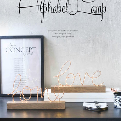 LED Little Night Light Bedroom Bedside Wrought Iron Wooden Home Decoration Birthday Gift, Letter Love, Letter Home