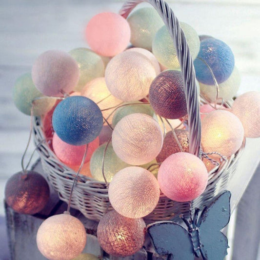 3M 20 Leds Cotton Ball Light String Holiday Wedding Christmas Party Bedroom Fairy Lights Outdoor LED Light Garland Decoration, USB, Battery, EU Plug