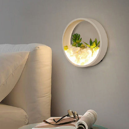 Living Room Background Wall Bedroom Bedside Round Succulent Garden Decorative Wall Lamp, 30 x 5 cm