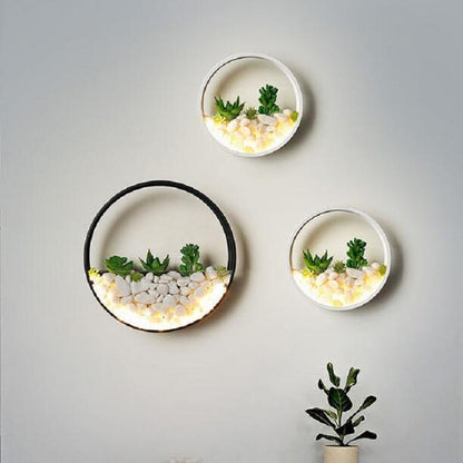 Living Room Background Wall Bedroom Bedside Round Succulent Garden Decorative Wall Lamp, 30 x 5 cm