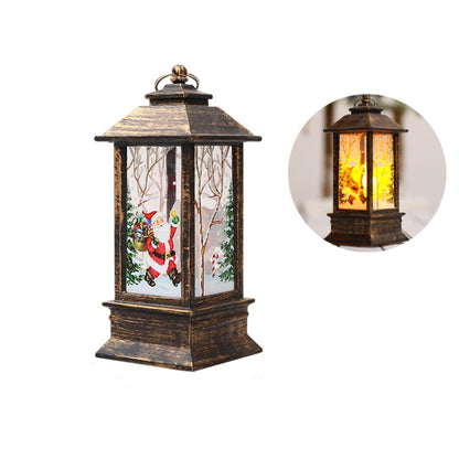 Christmas Flame Lantern Christmas Decoration LED Luminous Ornament Candlestick Lamp, White Elk, White Snowman, Red Santa, Bronze Snowman, Bronze Santa