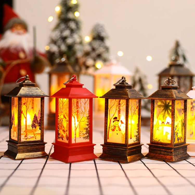 Christmas Flame Lantern Christmas Decoration LED Luminous Ornament Candlestick Lamp, White Elk, White Snowman, Red Santa, Bronze Elk, Bronze Snowman, Bronze Santa, White Angel, Large 77 x 77 x 195mm