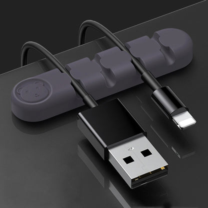 5 PCS 4 Holes Bear Silicone Desktop Data Cable Organizing And Fixing Device, 4 Holes
