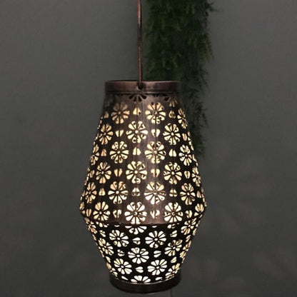 Outdoor Solar Wrought Iron Lantern Garden Decoration Light LED Pendant Lamp, Chrysanthemum Lantern