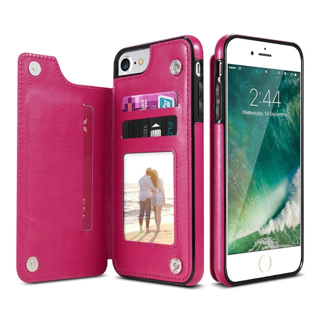For iPhone 7 Plus / 8 Plus Retro PU Leather Case Multi Card Holders Phone Cases(Brown), For iPhone 7 Plus