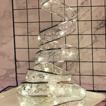 4m 40LEDs Gift Decoration Ribbon Light String LED Copper Wire Ribbon Christmas Tree Top Bowknot Light, Warm White Light, White Light, Colorful Light