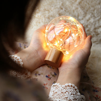 Star Moon Night Light USB Wood Base LED Atmosphere Light, Round Base