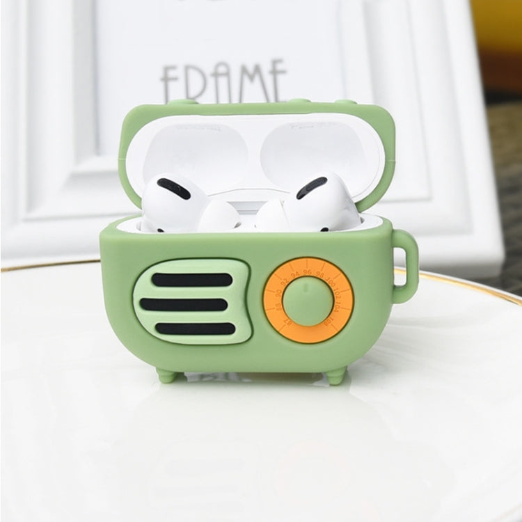 2 PCS Retro Radio Shape Protective Cover Silicone Case for AirPods Pro, Green, Blue Gray, Matcha Green, Pink, Green+Metal Hook, Blue Gray+Metal Hook, Matcha Green+Metal Hook, Pink + Metal Hook, Green+Finger Ring, Blue Gray+Finger Ring                  ...