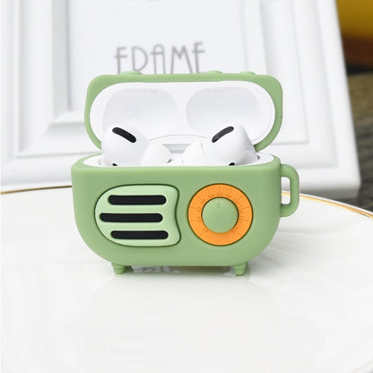 2 PCS Retro Radio Shape Protective Cover Silicone Case for AirPods Pro, Green, Blue Gray, Matcha Green, Pink, Green+Metal Hook, Blue Gray+Metal Hook, Matcha Green+Metal Hook, Pink + Metal Hook, Green+Finger Ring, Blue Gray+Finger Ring                  ...