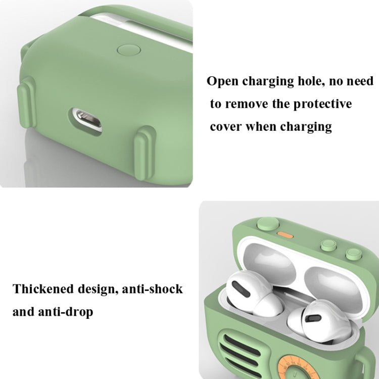 2 PCS Retro Radio Shape Protective Cover Silicone Case for AirPods Pro, Green, Blue Gray, Matcha Green, Pink, Green+Metal Hook, Blue Gray+Metal Hook, Matcha Green+Metal Hook, Pink + Metal Hook, Green+Finger Ring, Blue Gray+Finger Ring                  ...