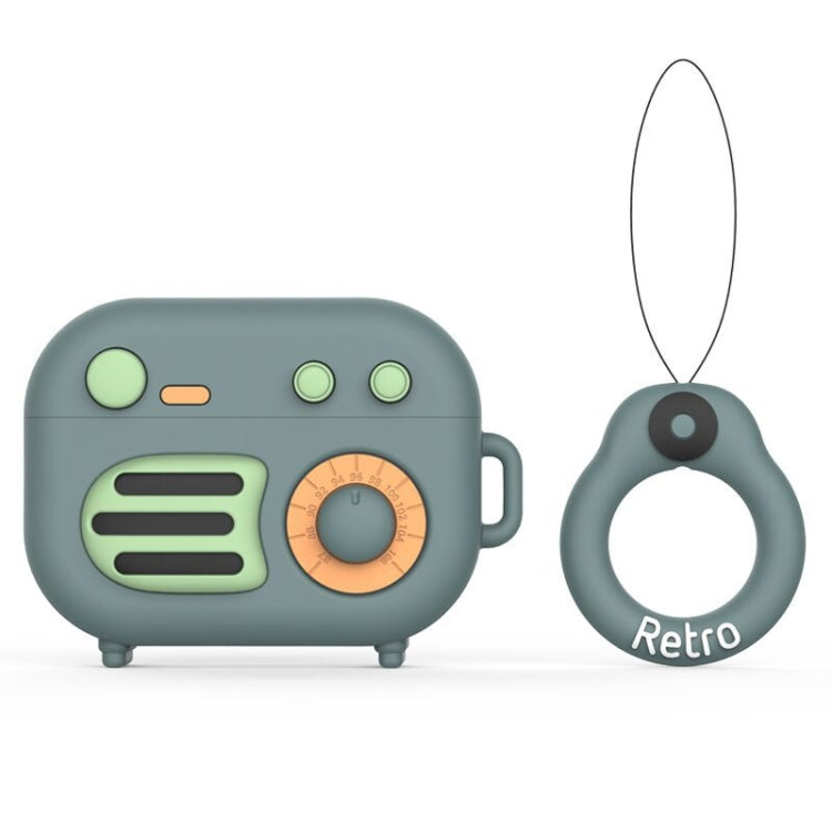 2 PCS Retro Radio Shape Protective Cover Silicone Case for AirPods Pro, Green, Blue Gray, Matcha Green, Pink, Green+Metal Hook, Blue Gray+Metal Hook, Matcha Green+Metal Hook, Pink + Metal Hook, Green+Finger Ring, Blue Gray+Finger Ring                  ...