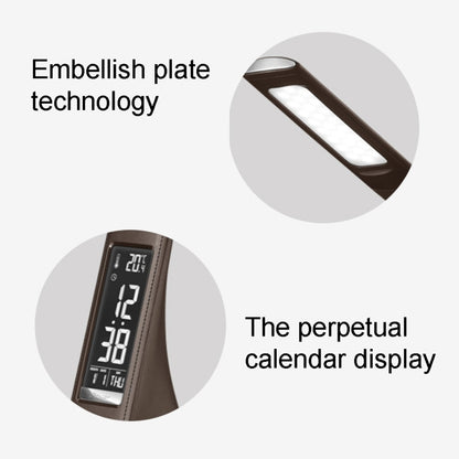 U2 5W 3-Level Dimmable LED Leather Texture Desk Lamp With Temperature/Clock/Calendar Display, Black