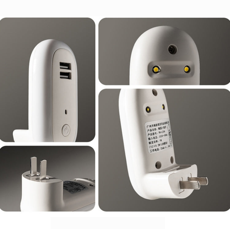 Remote Control Timer Dimming Night Light Bedroom Socket LED Wall Light, CN Plug, Dual-USB