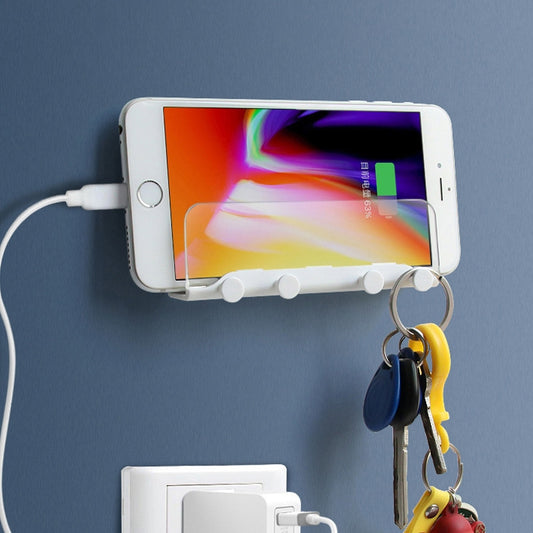 Free Punching Wall Phone Holder Wall-Mounted Charging Base Bracket, (White)