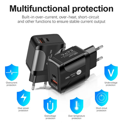 18W PD + QC 3.0 Fast Charge Travel Charger Power Adapter With LED Indication Function, EU Plug Black, US Plug Black, UK Plug Black, EU Plug White, US Plug White, UK Plug White