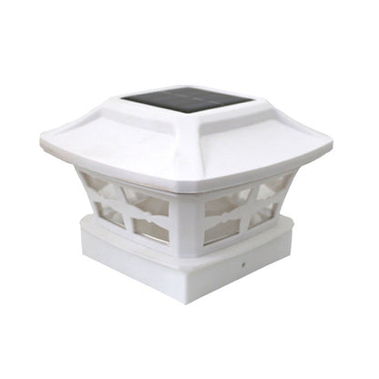 4 inch Outdoor Solar Column Lamp White + Warm White Light Garden Lamp, Black, White