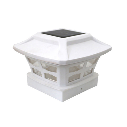 4 inch Outdoor Solar Column Lamp White + Warm White Light Garden Lamp, Black, White