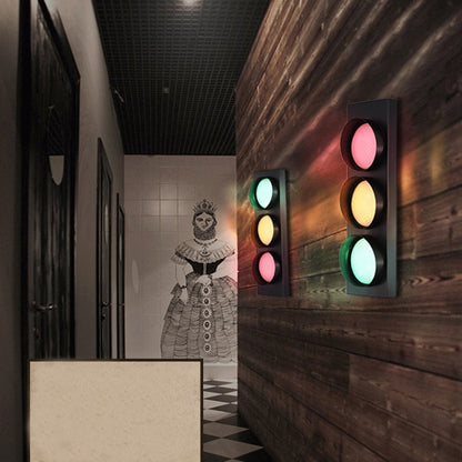Retro Bar Restaurant Traffic Light Wrought Iron Engineering Glass LED Indoor Signal Wall Light, 5W x 3