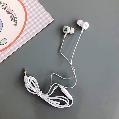 2 Pairs Cartoon Pattern Heavy Bass In-Ear Headphones Universal Wired Headphones with Microphone, White, Pink, Black, Light Blue