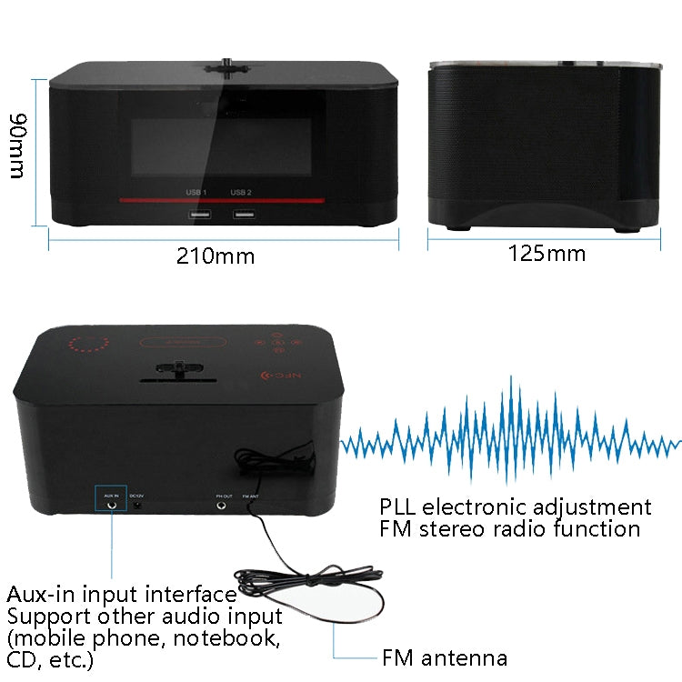 A8 Charging Base Audio NFC Bluetooth Speaker Alarm Clock, US Plug, EU Plug, UK Plug