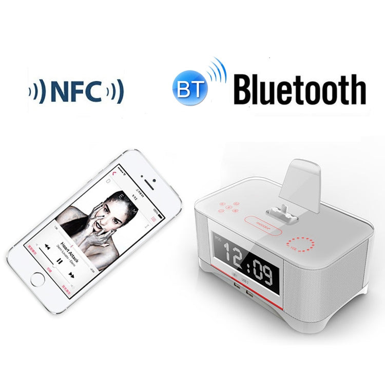 A8 Charging Base Audio NFC Bluetooth Speaker Alarm Clock, US Plug, EU Plug, UK Plug