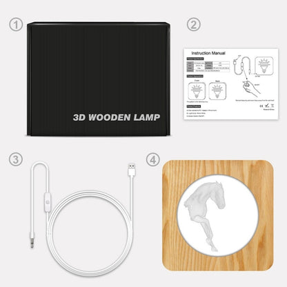 FS-A3762W 3D Horse Wooden Table Lamp Bedroom Night Light, Horse