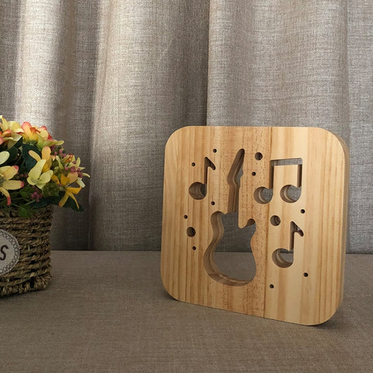 FS-T1877W 2.5W Guitar Shape Solid Wood Table Lamp LED Night Light, Guitar