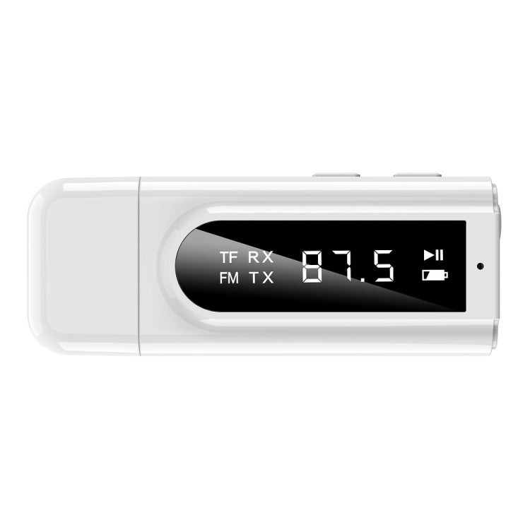 USB Car Bluetooth 5.0 Adapter Receiver FM + AUX Audio Dual Output Stereo Transmitter, K9 White