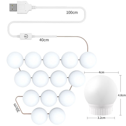 3 Color Temperature Mirror Front Lamp USB Simple Bathroom Makeup Light Bulbs, 2 LEDs, 6 LEDs, 10 LEDs, 14 LEDs