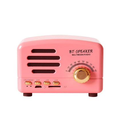 BT01 Retro Bluetooth Wireless Mini Speaker Portable Radio Support TF Card, Pink, Blue, Black, Red, Wood Grain