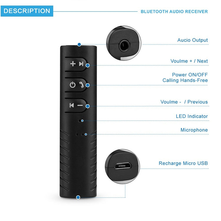 3.5mm Lavalier Bluetooth Audio Receiver with Metal Adapter, H-139 White, H-139 Green, H-139 Black, H-139 Blue, H-139 Red