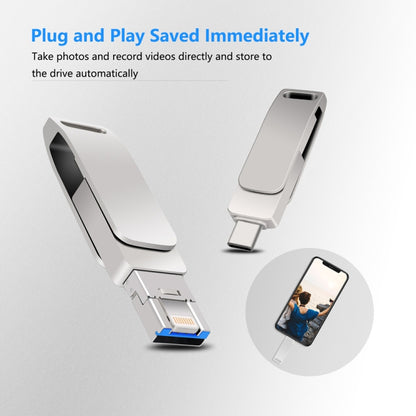 USB 3.0 + 8 Pin + USB-C / Type-C 3 in 1 Phone Computer Metal Rotatable U-Disk, 16 GB, 32GB, 64GB, 128GB, 256GB, 512GB