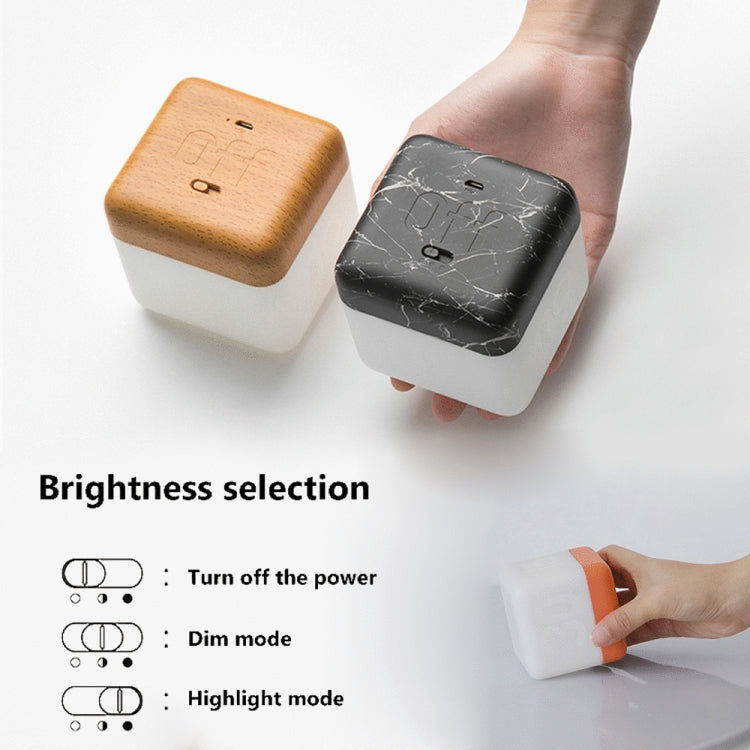 Square Flip Polyhedral Timing Night Light, Grey, Orange, Green, Dark Wood Grain, Light Wood Grain, White Marble Pattern, Black Marble Pattern