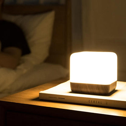 Square Flip Polyhedral Timing Night Light, Grey, Orange, Green, Dark Wood Grain, Light Wood Grain, White Marble Pattern, Black Marble Pattern