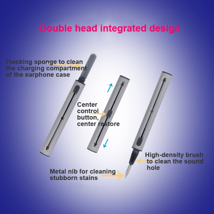 5 PCS Portable Second-generation Telescopic Headset Cleaning Pen Keyboard Dust Brush, 5 PCS White, 5 PCS Black