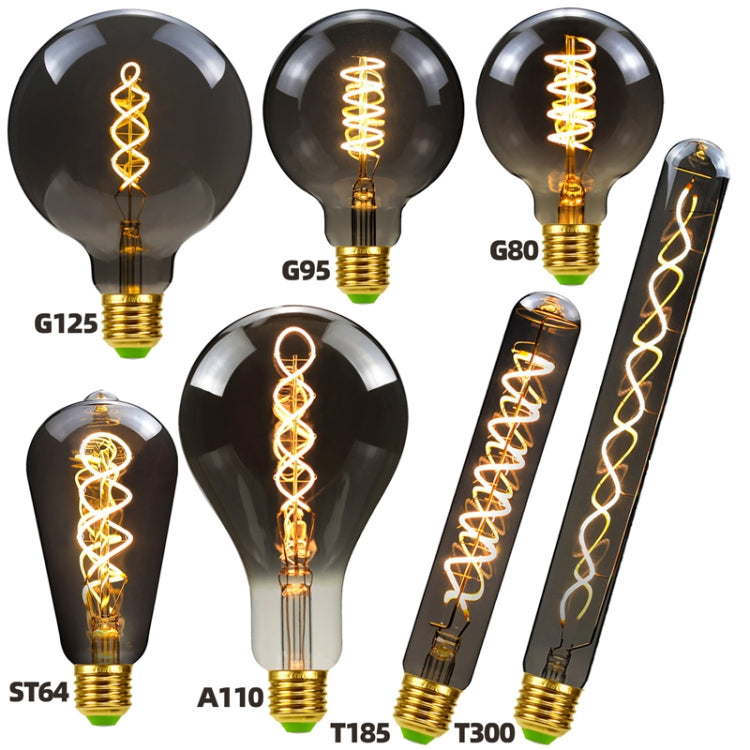 Electroplating Smoke Grey Warm Light LED Bulb Retro Lamp, ST64, G80, G95, G125, A110, T185, T300