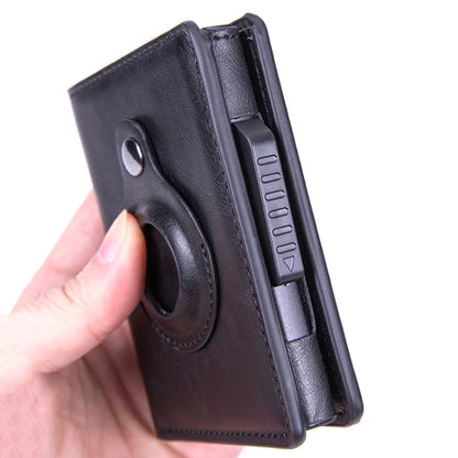 X-82 RFID Anti-theft Brushed PU Leather Card Holder For AirTag 2nd Gen / AirTag 1st Gen, Black, Blue, Coffee, Apricot, Carbon Fiber Black