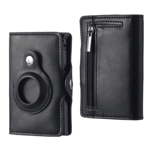 FY2108 Tracker Wallet Metal Card Holder for AirTag 2nd Gen / AirTag 1st Gen, Crazy Horse (Black)