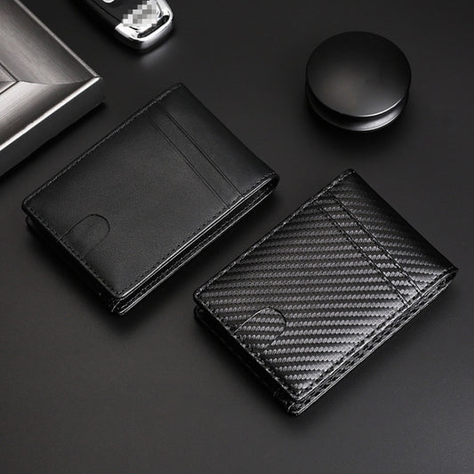 Tracker RFID Card Holder Leather Men Wallet for AirTag 2nd Gen / AirTag 1st Gen, Carbon Fiber, Plain Weave