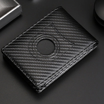 Tracker RFID Card Holder Leather Men Wallet for AirTag 2nd Gen / AirTag 1st Gen, Carbon Fiber, Plain Weave
