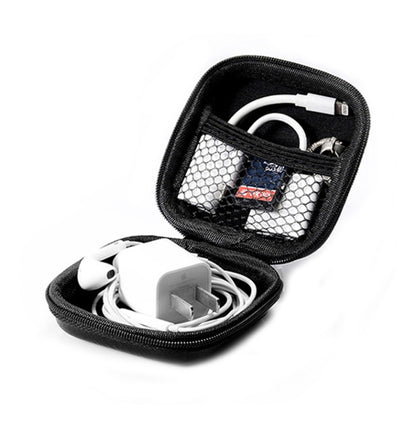 Retro Leather USB Data Cable Storage Bag Earphone Headset Case Pouch Box, Black, Brown, Gray