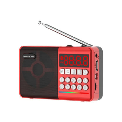 TEMEIYIN LED Digital Display Card Bluetooth Radio Speaker Morning Exercise Portable Player, Red, Red with Light