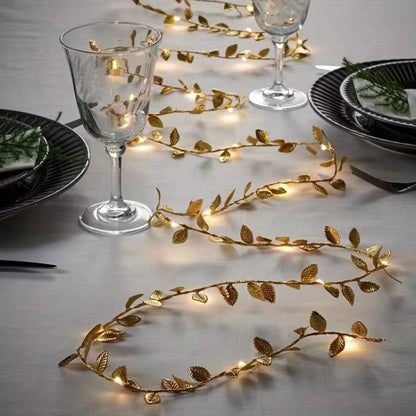 LED Artificial Golden Leaf Vine Light String For Christmas Holiday Decoration, 2m 20 Lights, 3m 30 Lights, 5m 50 Lights, 10m 100 Lights