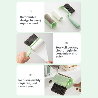 3 In 1 Household Soft-Bristle Brush Dust Remover Lin Roller, White, Pink, Blue, Green